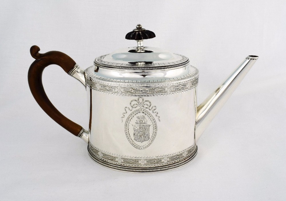 George III Hester Bateman Silver Oval Teapot Georgian 18thC Antique Georgian