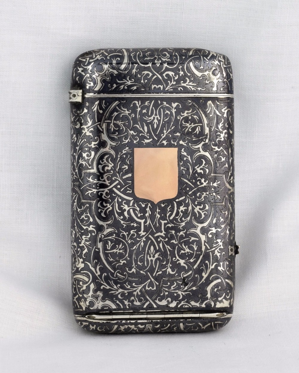 Unusual French Silver & Niello Cigarette & Vesta Case Concealed Tinder Cord