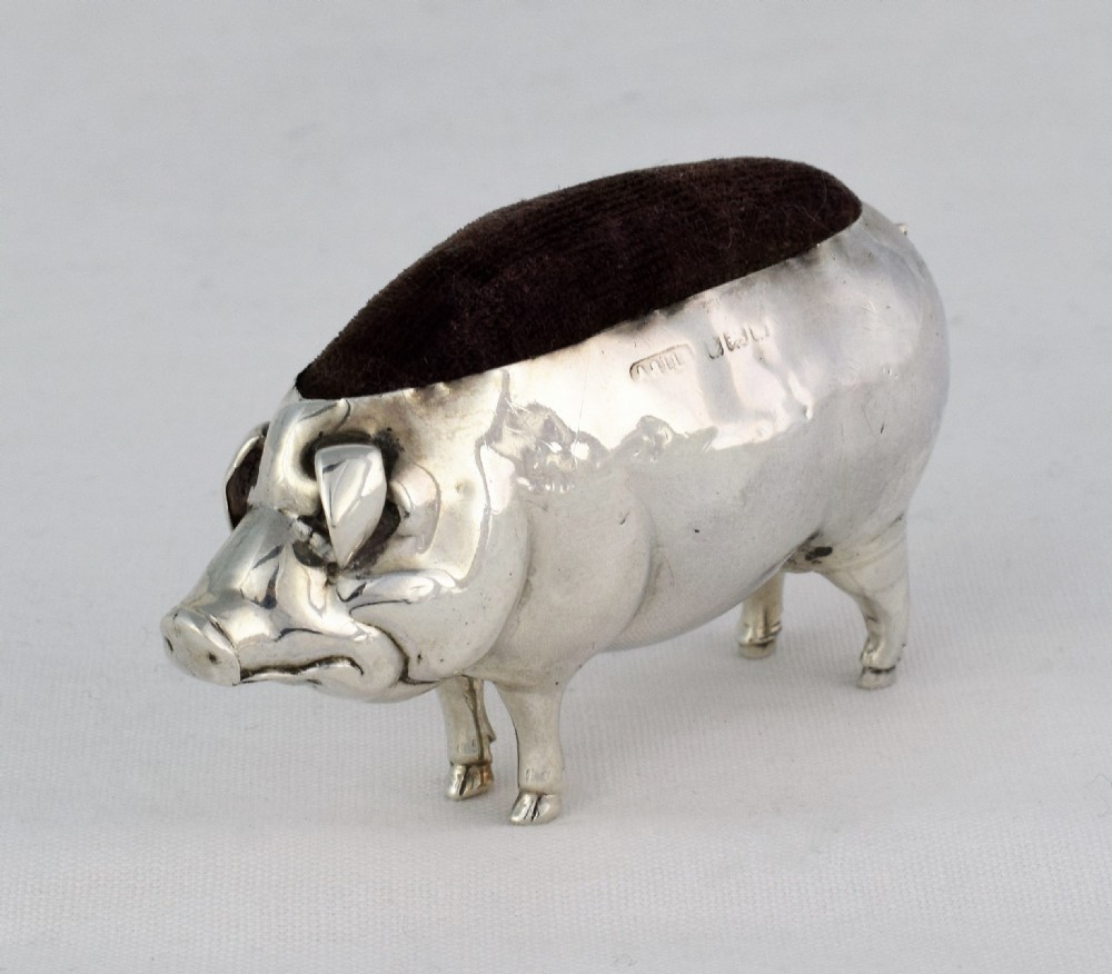 Edwardian Silver Pig Pin Cushion Adie & Lovekin Ltd Birmingham Antique