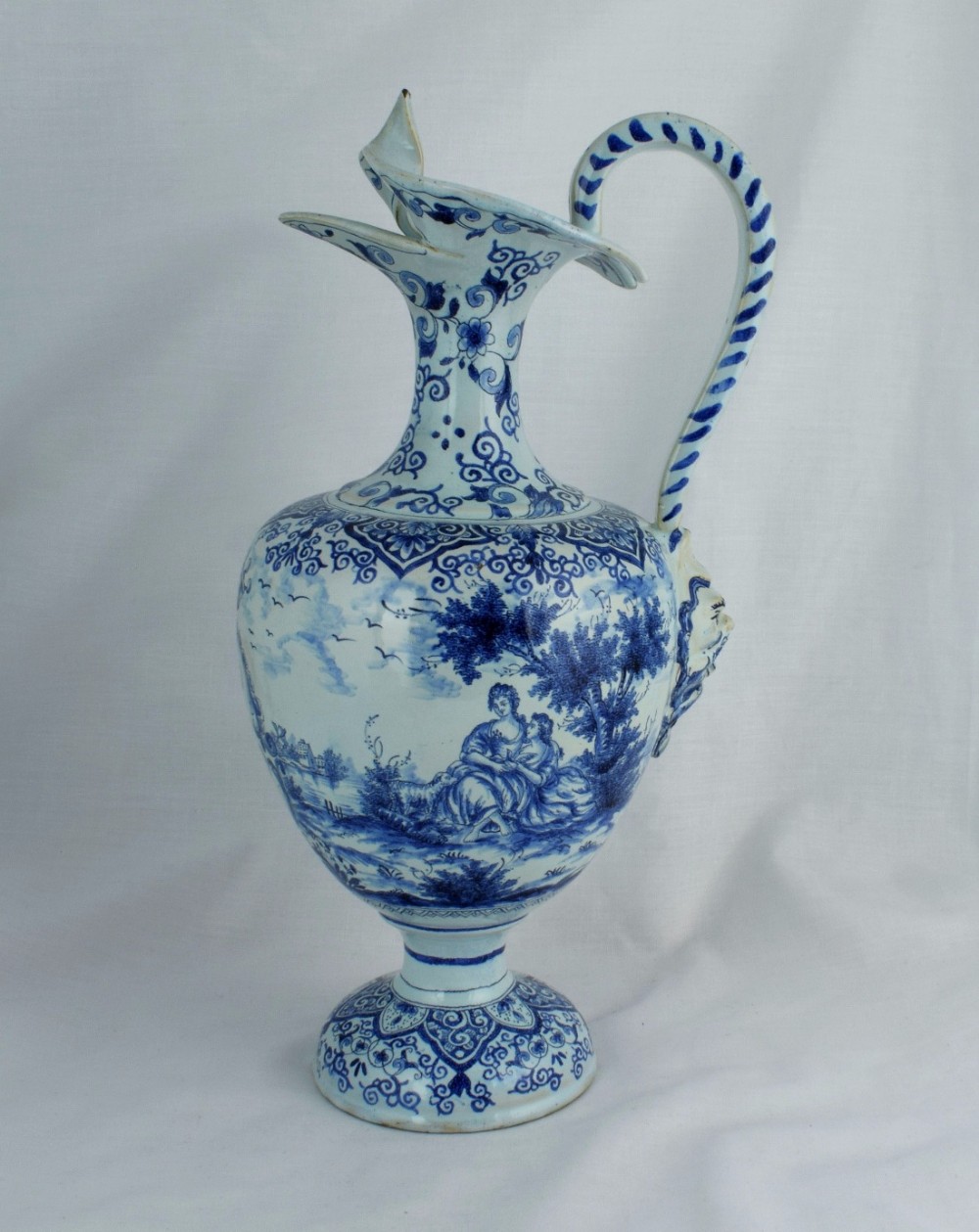 Superb Large 18thC Dutch Delft Pitcher Hugo Brouwer Ewer Split Spout