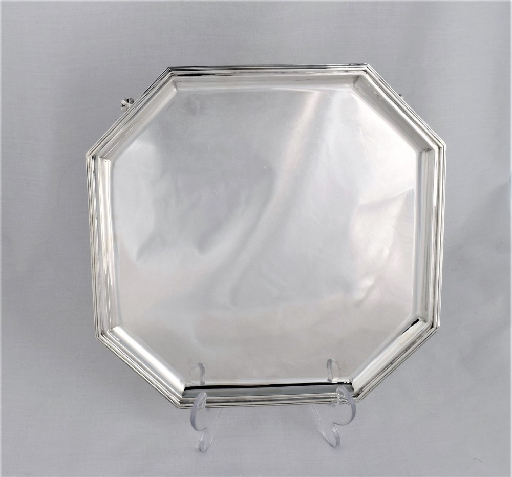 Large Art Deco Octagonal Silver Salver Goldsmiths & Silversmiths Co. Tray