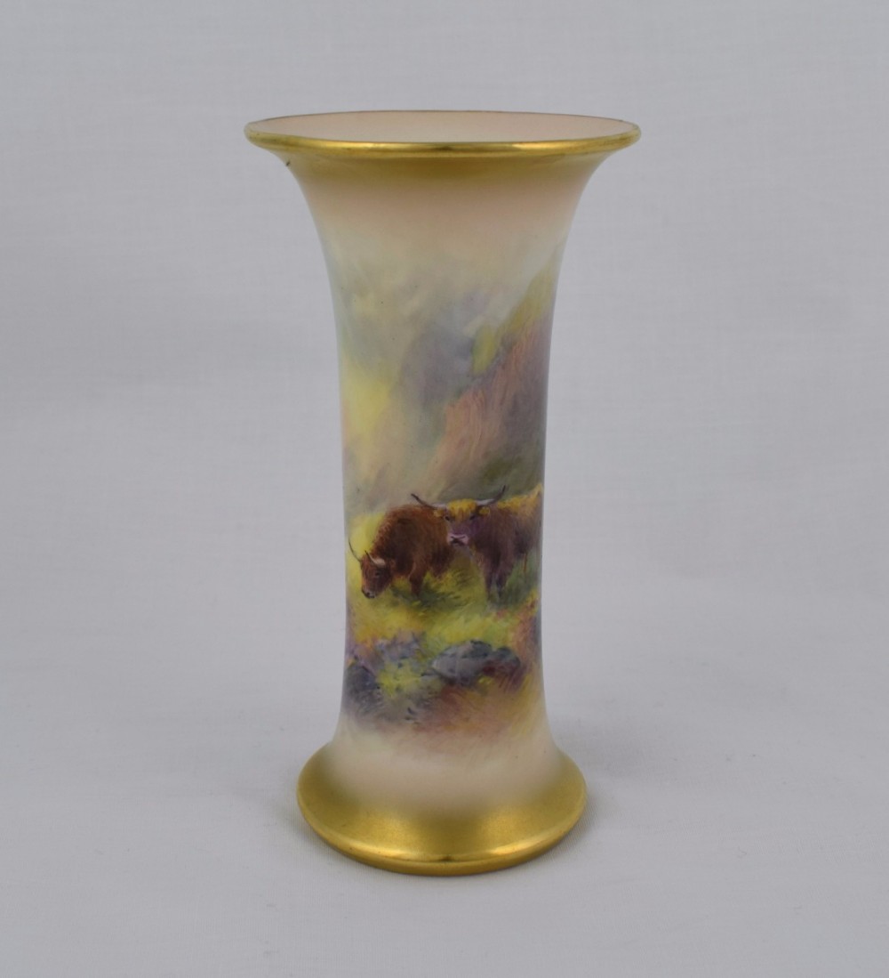 Royal Worcester Trumpet Vase By Harry Stinton Highland Cattle 