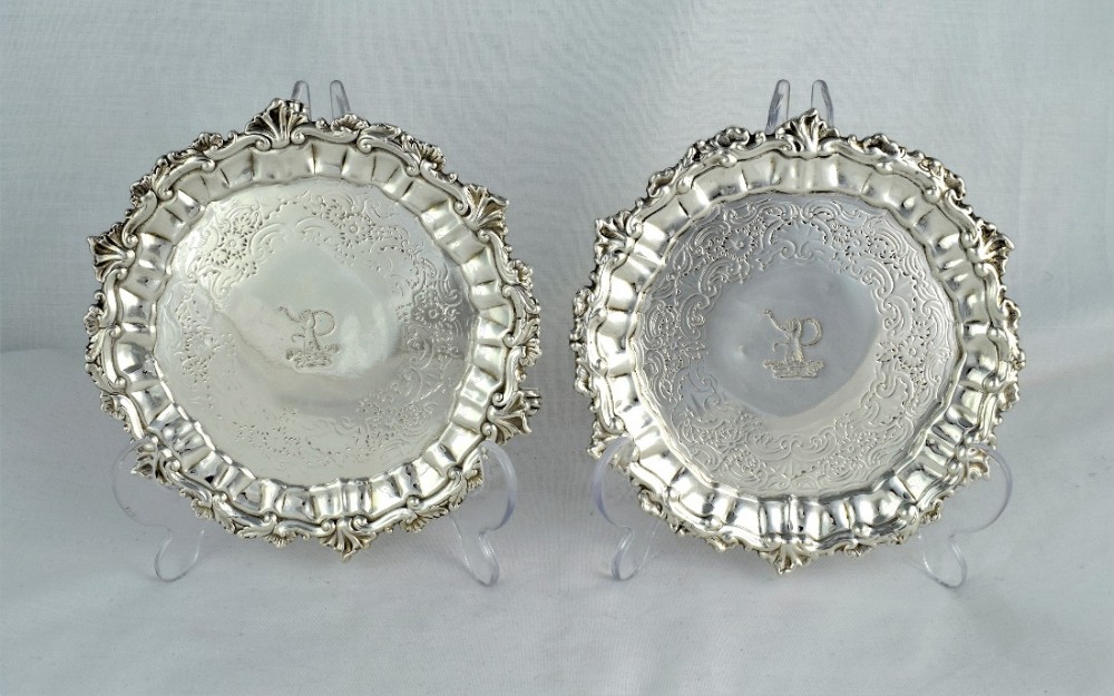 Pair George II Silver Waiters Gabriel Sleath 1746 Salvers Card Trays Georgian