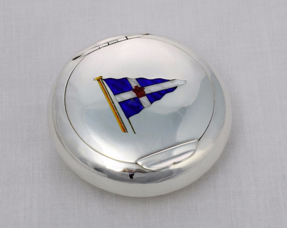 Edwardian Silver & Enamel Royal Thames Yacht Club Tobacco Pebble Box