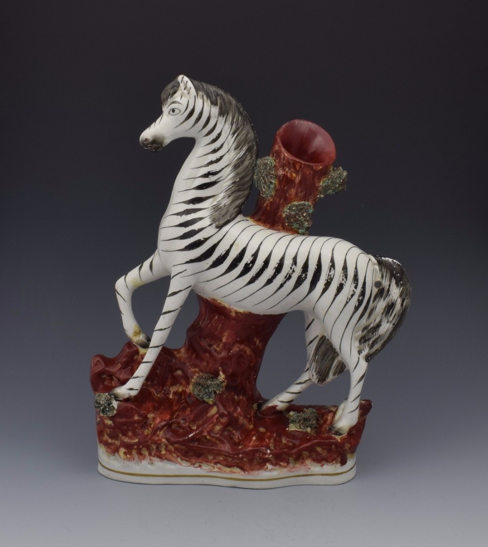 Large Victorian Staffordshire Zebra Spill Vase c.1860