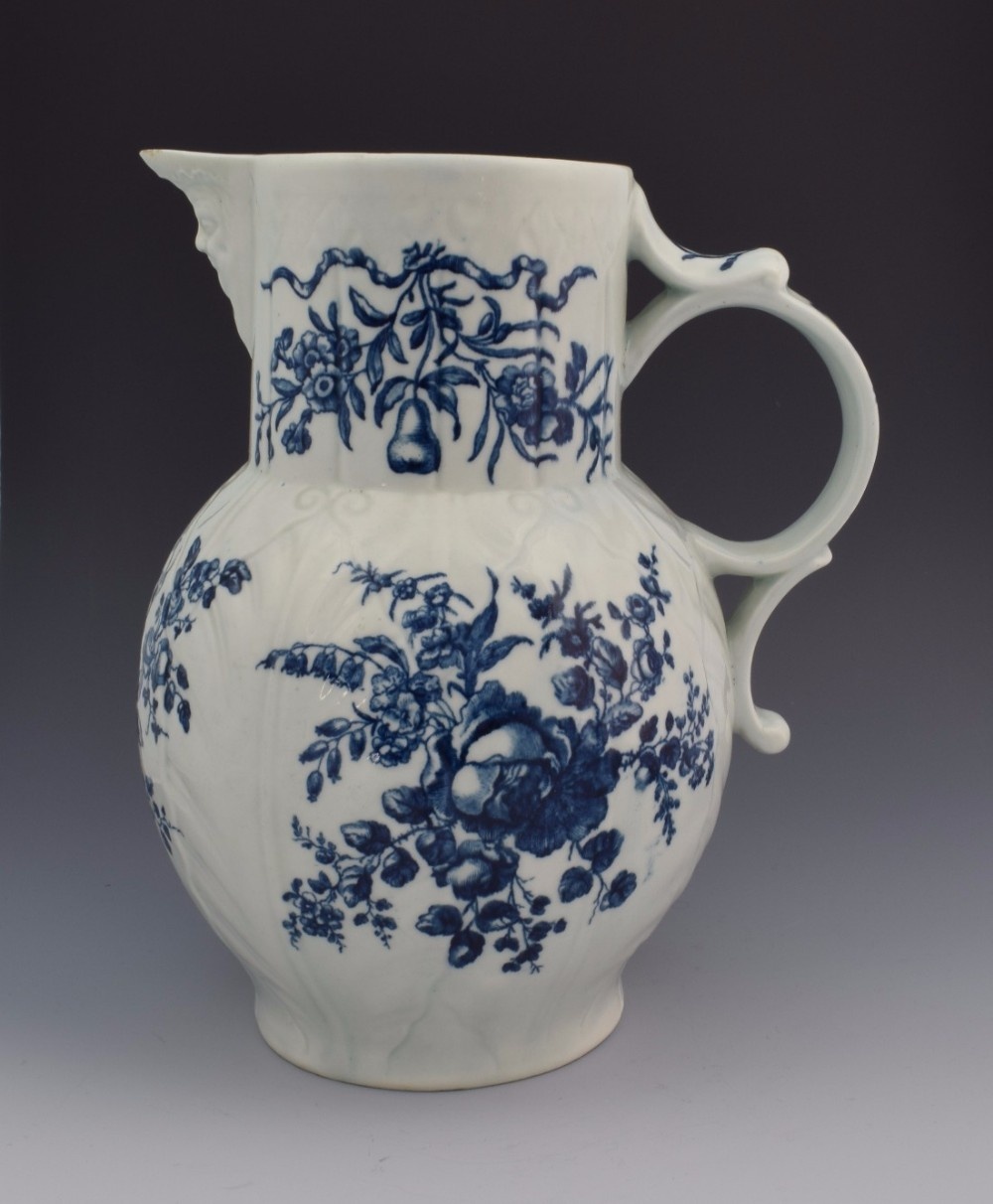 Rare First Period Worcester the Rose & Grape Sprays Cabbage Mask Jug C.1775