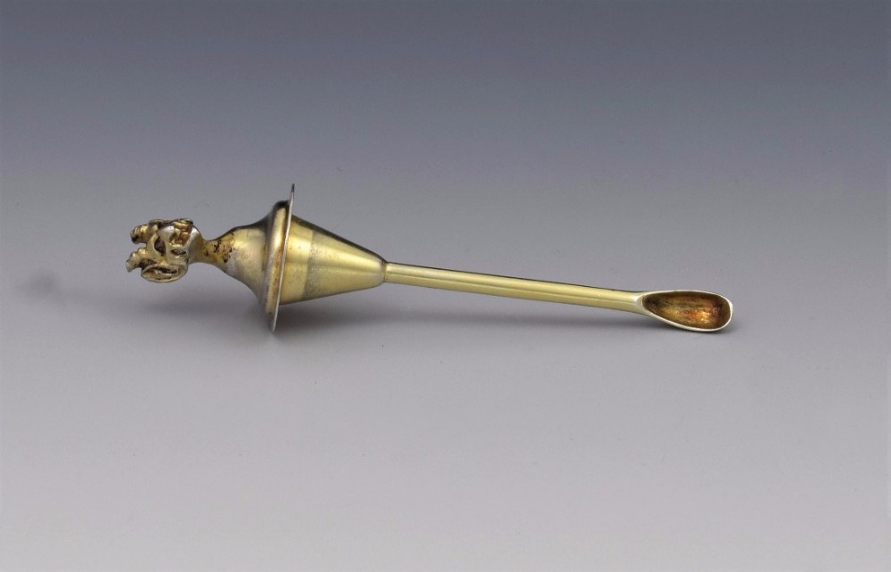 Edwardian Silver Gilt Devil Head Cayenne Pepper Spoon Hukin & Heath