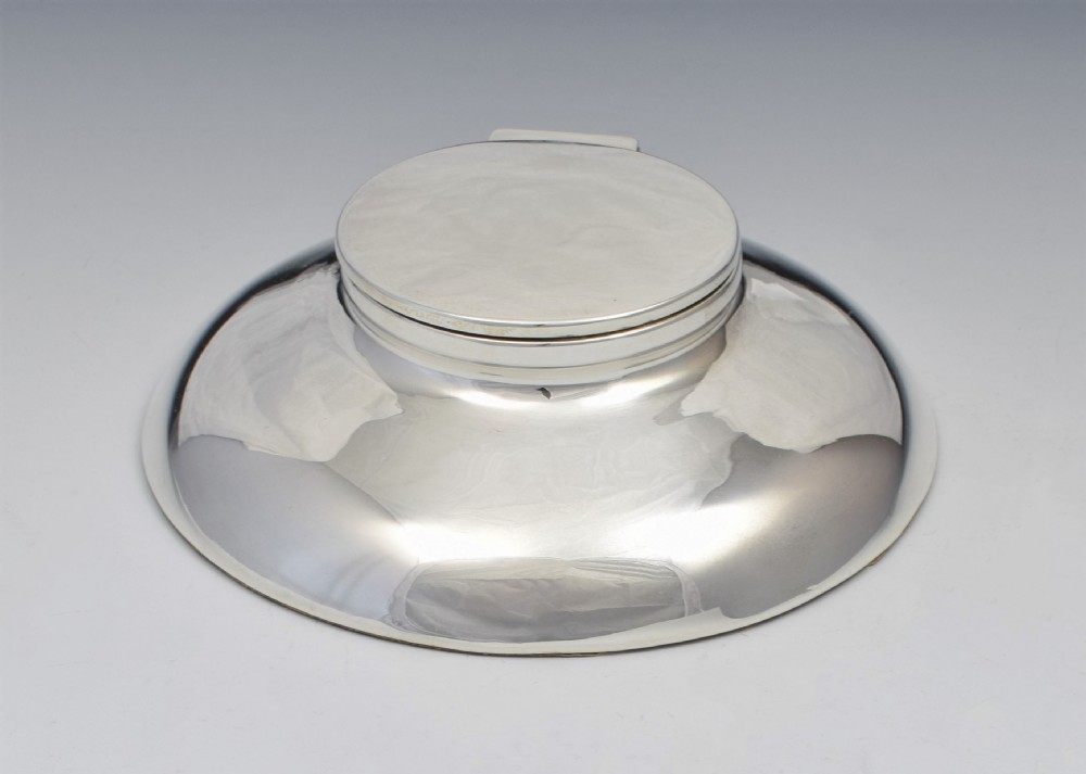 Unusual Slim Silver Art Deco Capstan Inkwell Charles Boyton & Sons