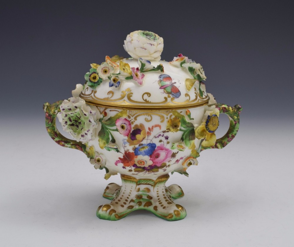 Pretty Spode Flower Encrusted Lidded Chocolate Cup & Cover 