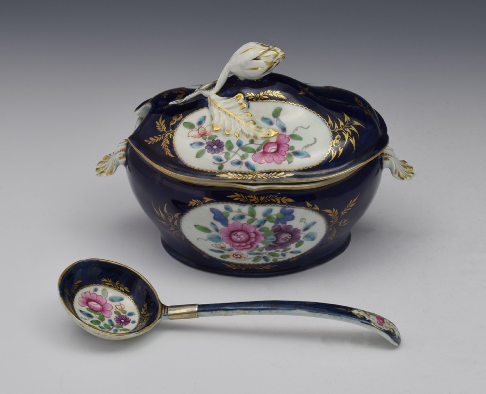 First Period Worcester Sauce Tureen & Spoon c.1770