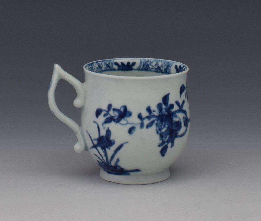 Worcester First Period Warbler Pattern Bell Coffee Cup Pixie Ear Handle c.1770