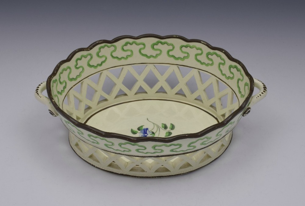 Pretty Georgian Botanical Creamware Chestnut Basket c.1770