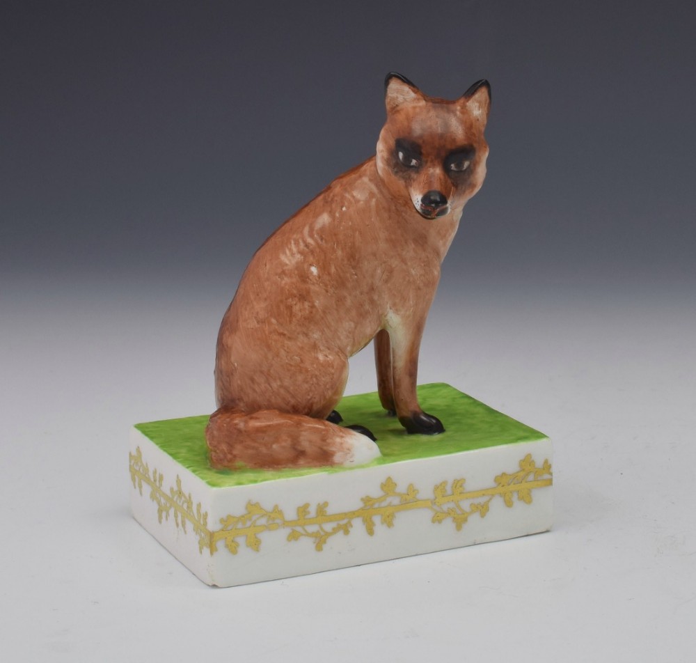 Charming Stevenson & Hancock Derby Figure Seated Fox c.1865 Royal Crown