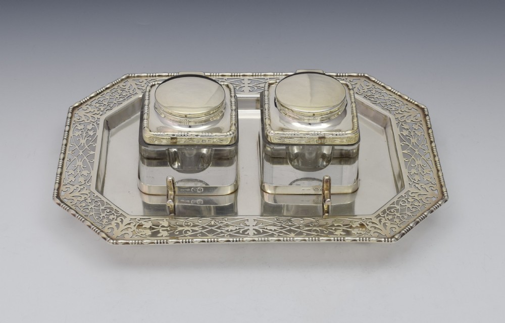 George V Octagonal Silver Double Inkstand W & R Rabone 1916