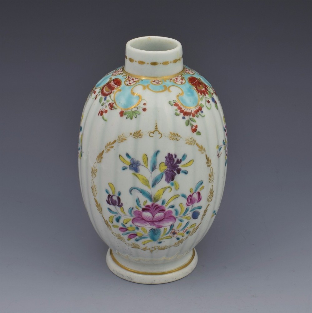 First Period Worcester Polychrome Porcelain Tea Canister