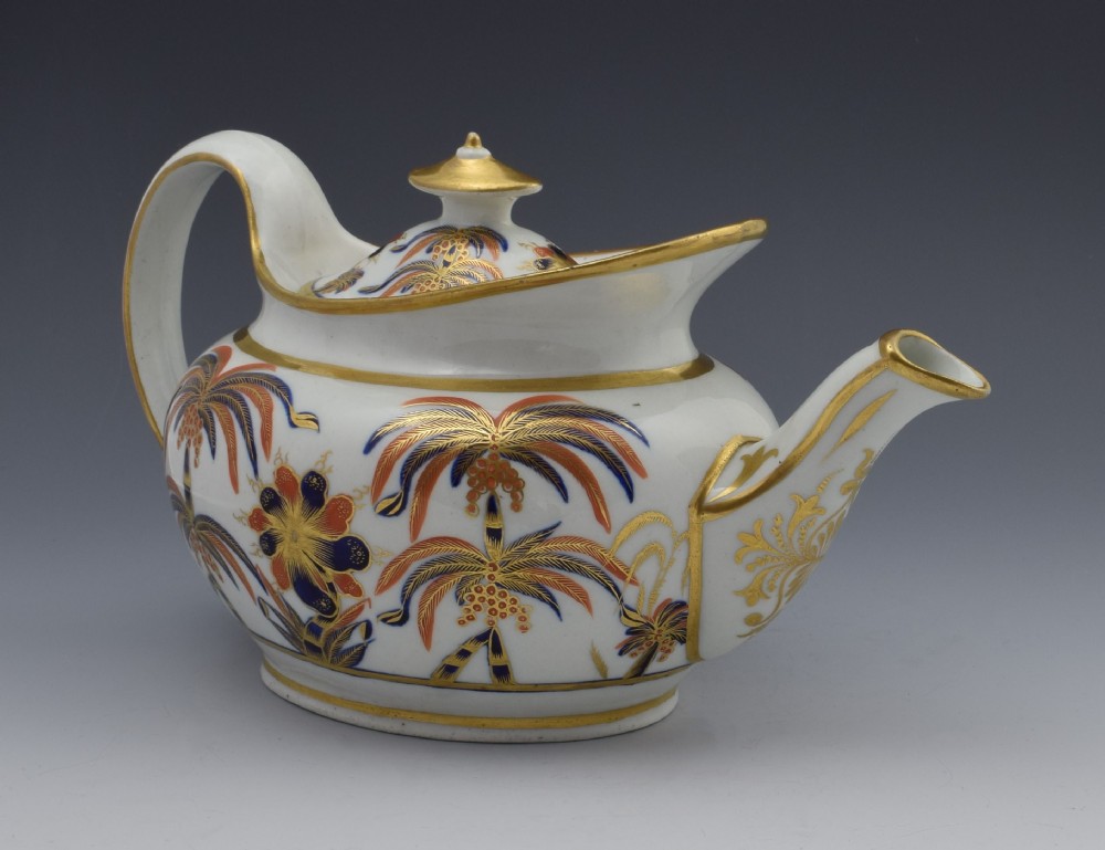 Stunning New Hall Boat Shape Teapot Pattern 484 c.1800 Palm Trees View IV
