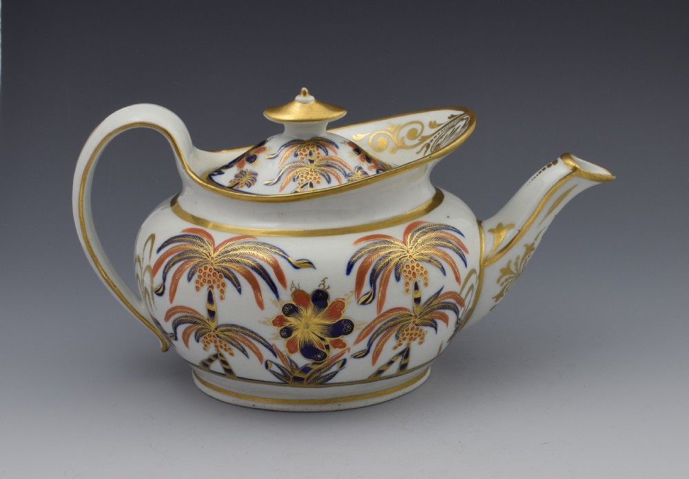Stunning New Hall Boat Shape Teapot Pattern 484 c.1800 Palm Trees View V