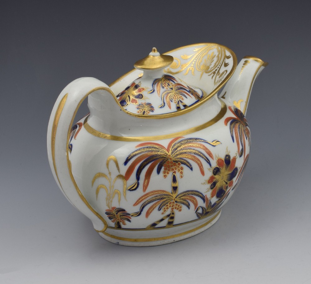 Stunning New Hall Boat Shape Teapot Pattern 484 c.1800 Palm Trees View VI