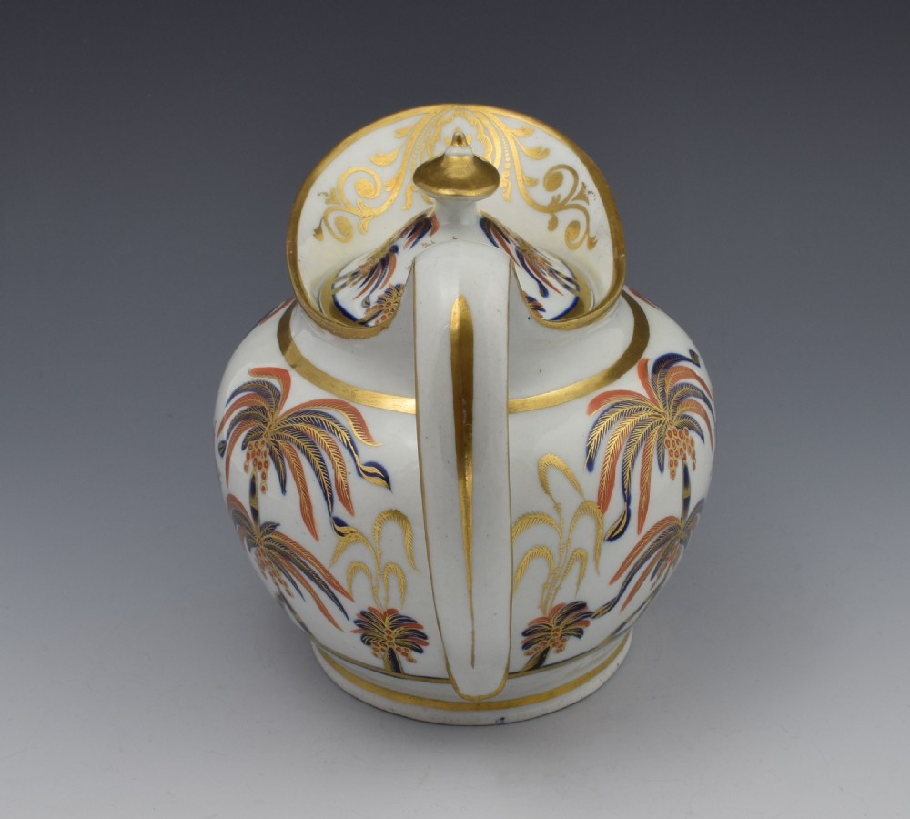 Stunning New Hall Boat Shape Teapot Pattern 484 c.1800 Palm Trees View VII