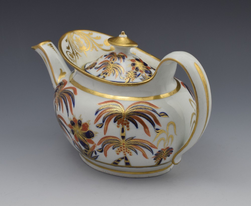 Stunning New Hall Boat Shape Teapot Pattern 484 c.1800 Palm Trees View VIII