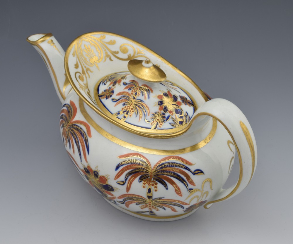 Stunning New Hall Boat Shape Teapot Pattern 484 c.1800 Palm Trees View IX