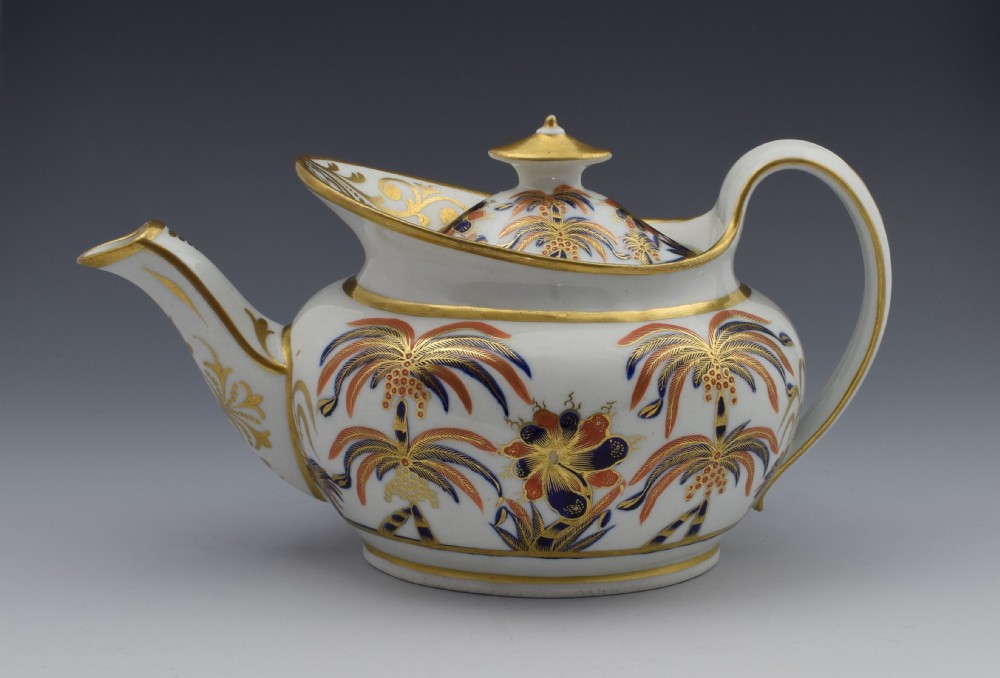 Stunning New Hall Boat Shape Teapot Pattern 484 c.1800 Palm Trees View X
