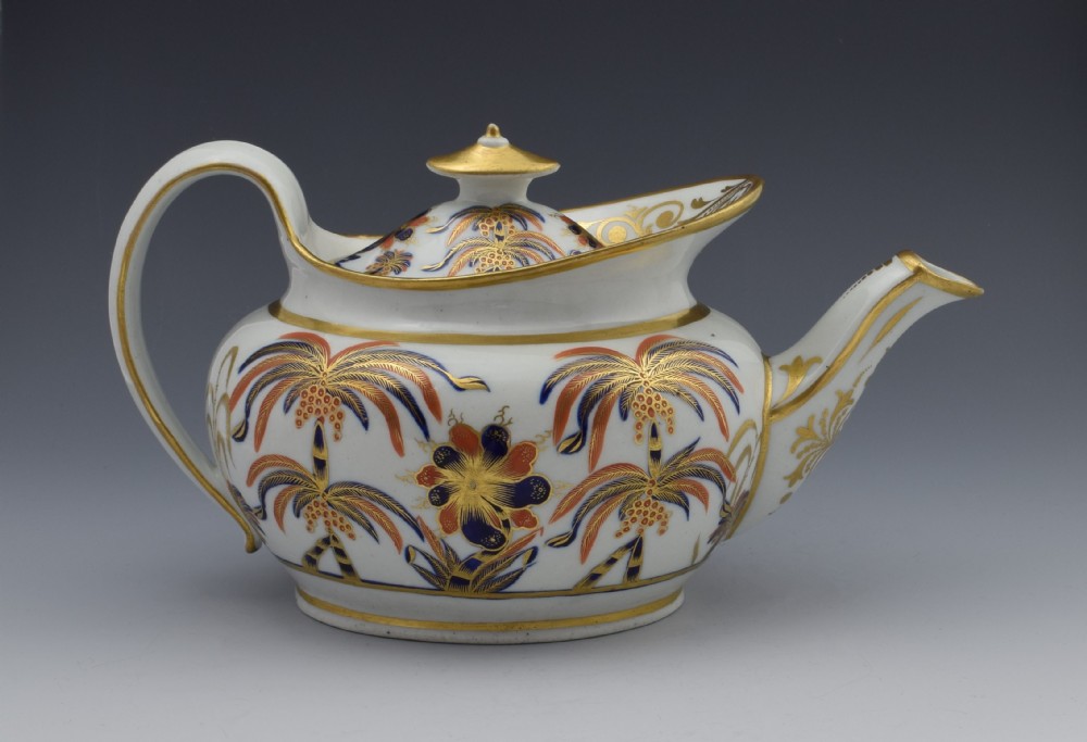 Stunning New Hall Boat Shape Teapot Pattern 484 c.1800 Palm Trees View XI