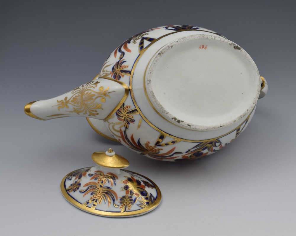 Stunning New Hall Boat Shape Teapot Pattern 484 c.1800 Palm Trees View XII