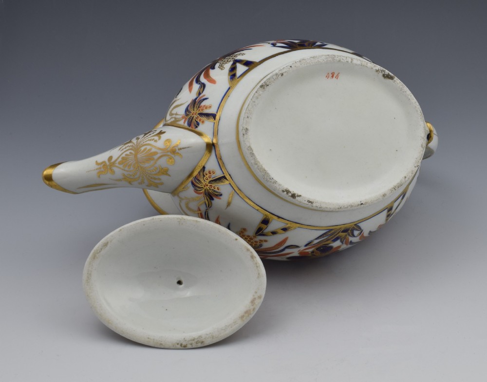 Stunning New Hall Boat Shape Teapot Pattern 484 c.1800 Palm Trees View XIII