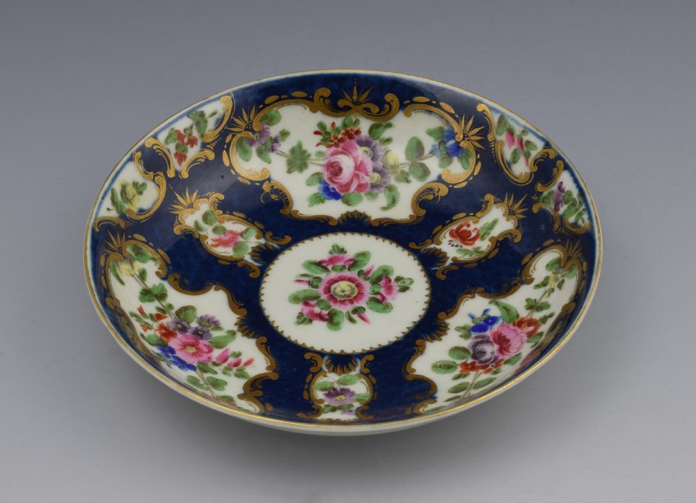 First Period Worcester Scale Blue Tea Bowl & Saucer c.1770 View X