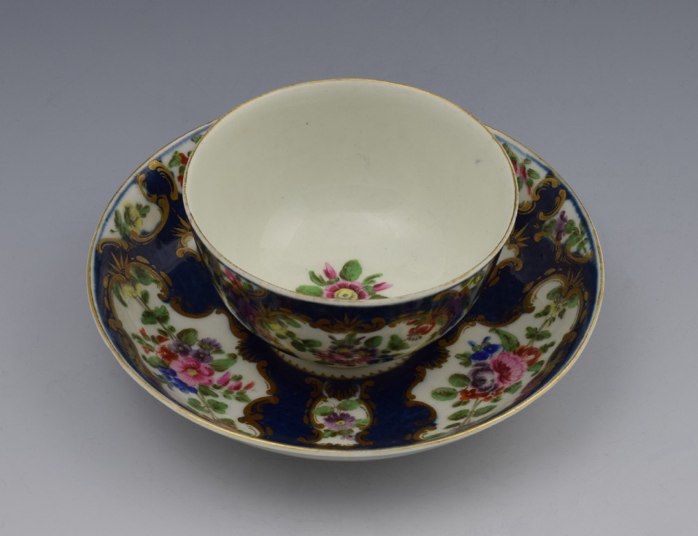 First Period Worcester Scale Blue Tea Bowl & Saucer c.1770 View XI