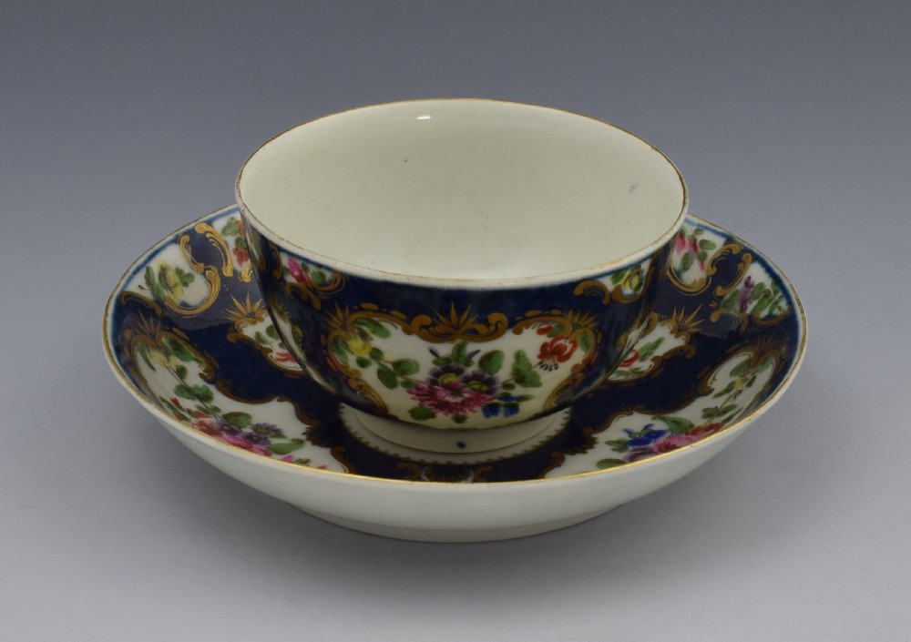 First Period Worcester Scale Blue Tea Bowl & Saucer c.1770 View XII