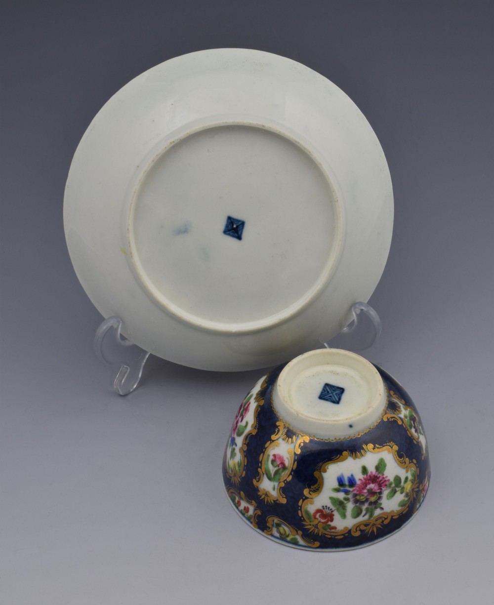 First Period Worcester Scale Blue Tea Bowl & Saucer c.1770 View XIII