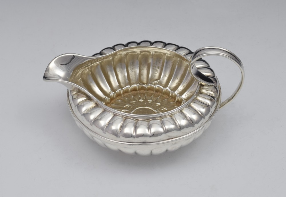 Unusual George III Silver Squat Melon Fluted Cream Jug Georgian View III