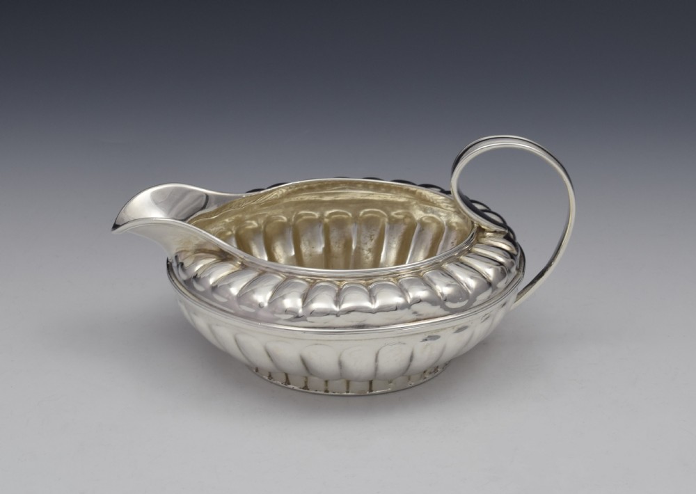 Unusual George III Silver Squat Melon Fluted Cream Jug Georgian View V