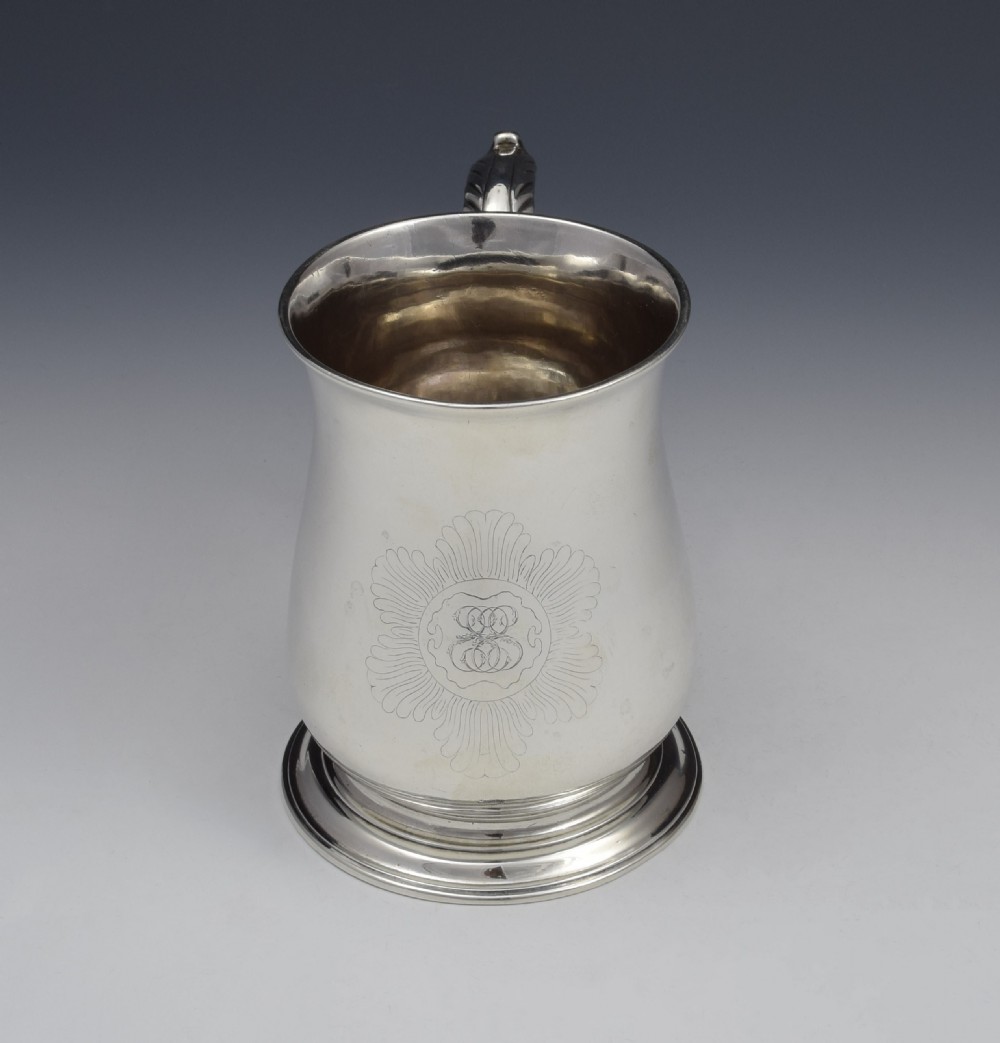 GEORGE II SILVER 1 PINT BEER MUG TANKARD LONDON 1752 GEORGIAN  View III