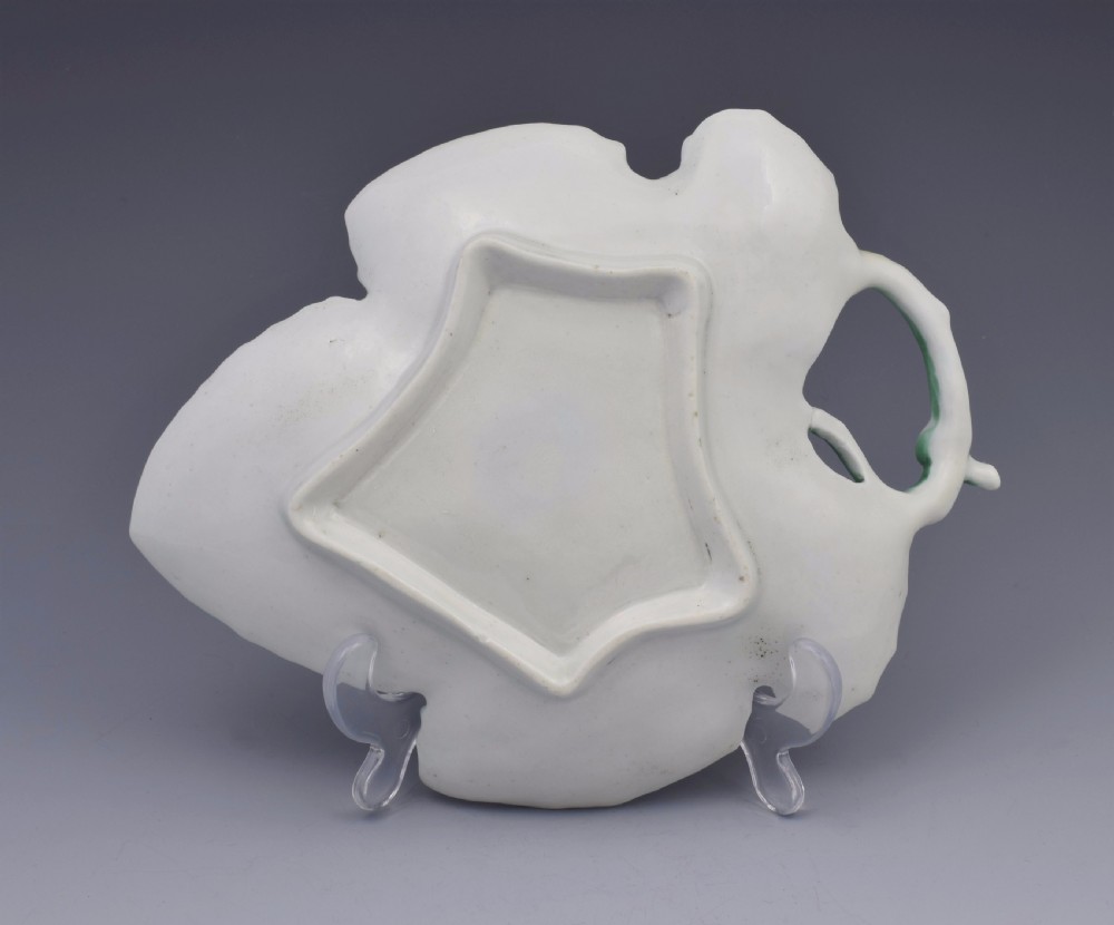 First Period Worcester Green Edged Leaf Dish With Butterflies c.1755 View XII