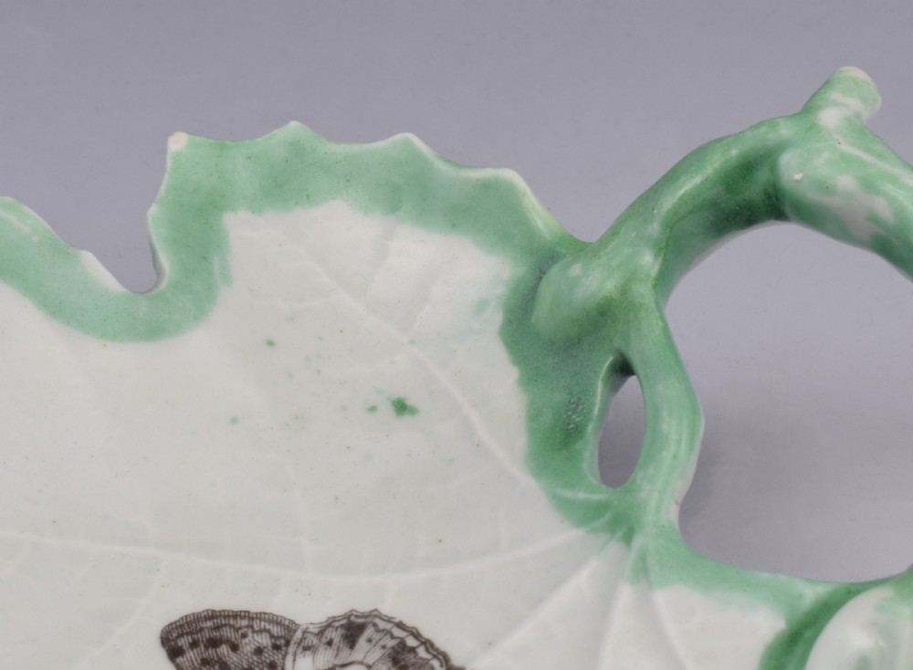 First Period Worcester Green Edged Leaf Dish With Butterflies c.1755 View XIII