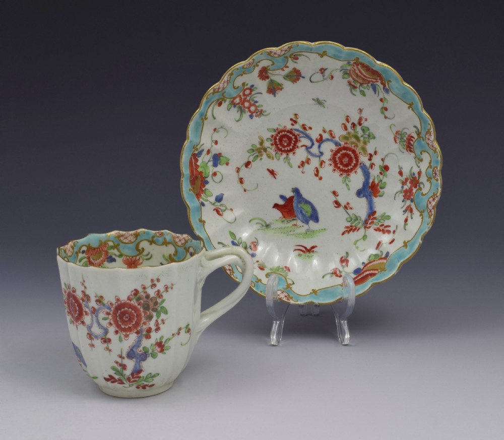 First Period Worcester Two Quail Pattern Coffee Cup & Saucer