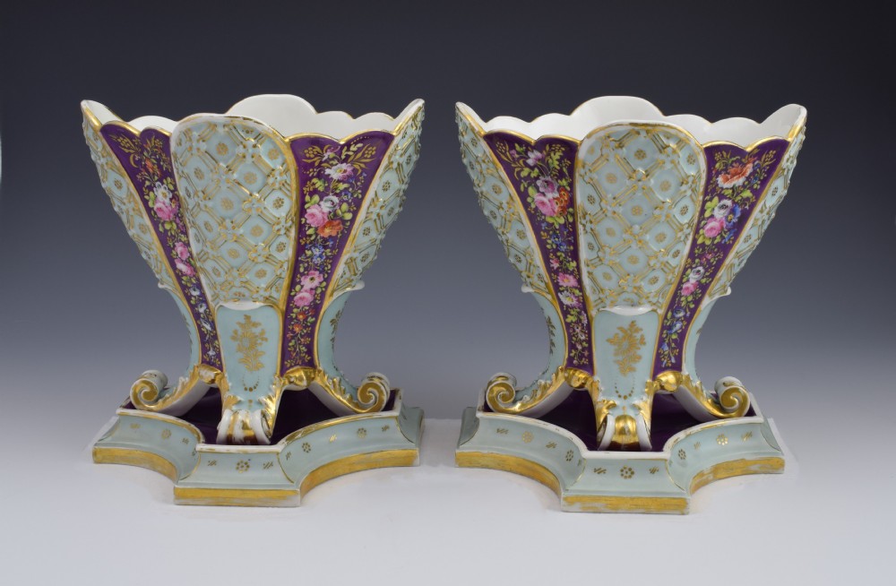 Pair French Paris Jacob Petit Quatrefoil Porcelain Vases On Stands