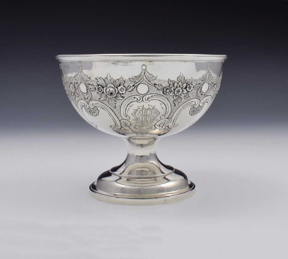 Victorian Scottish Silver Chased Pedestal Bowl Mackay & Chisholm Edinburgh