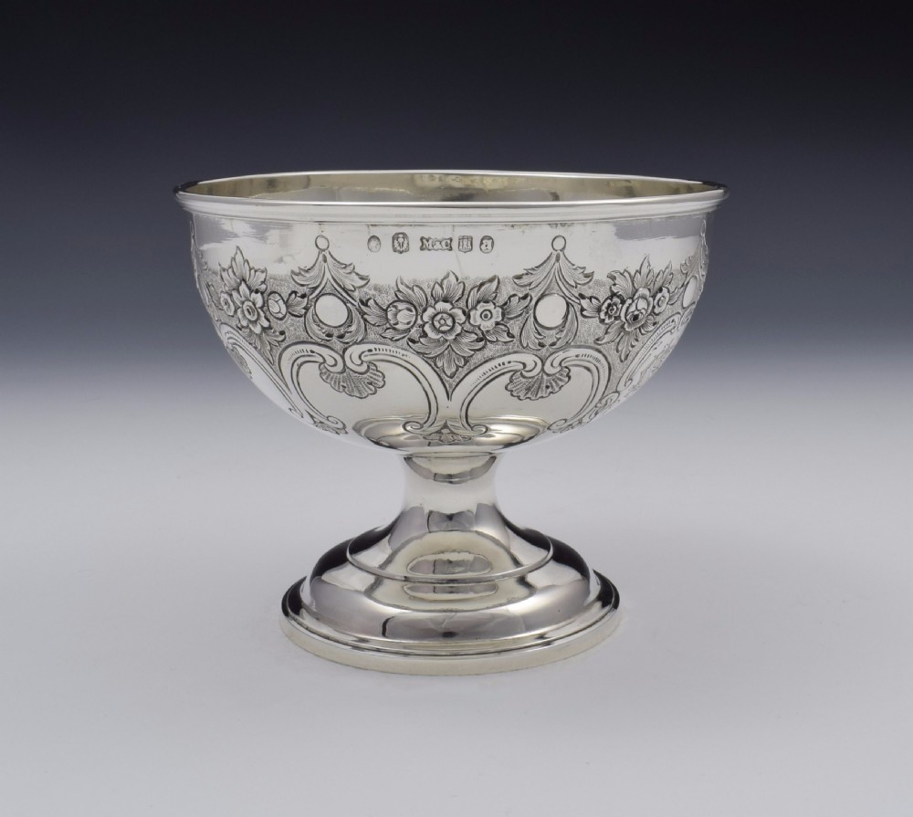 Victorian Scottish Silver Chased Pedestal Bowl Mackay & Chisholm Edinburgh View IV
