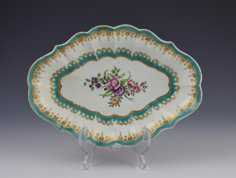 First Period Worcester Turquoise Ground Lozenge Shape Dish c.1770
