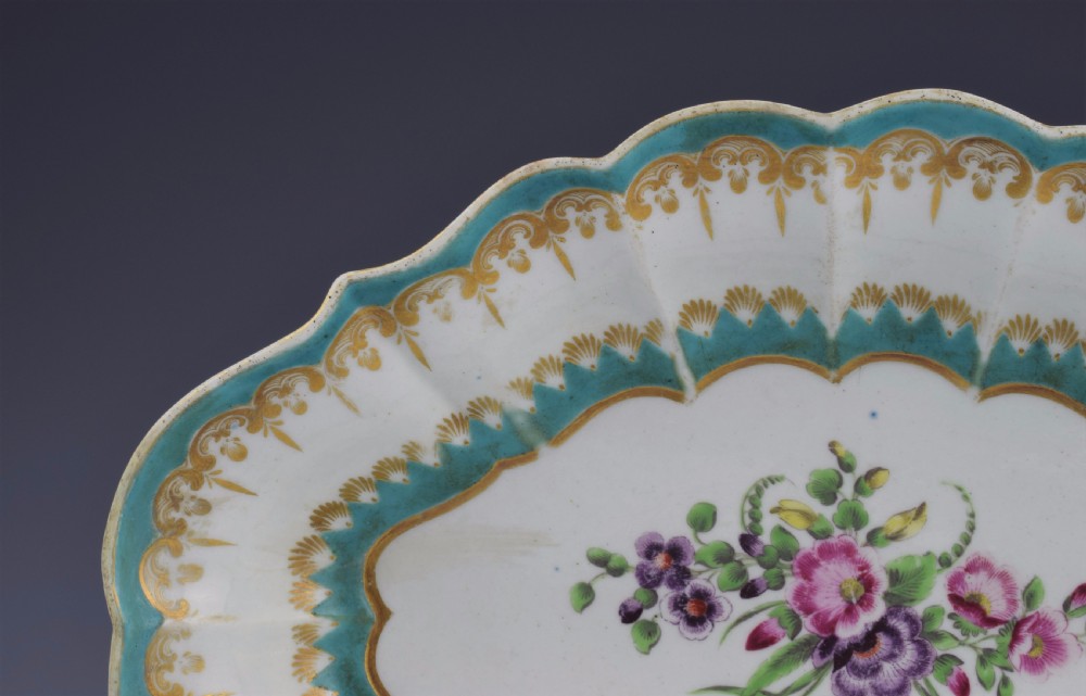 First Period Worcester Turquoise Ground Lozenge Shape Dish c.1770 View II