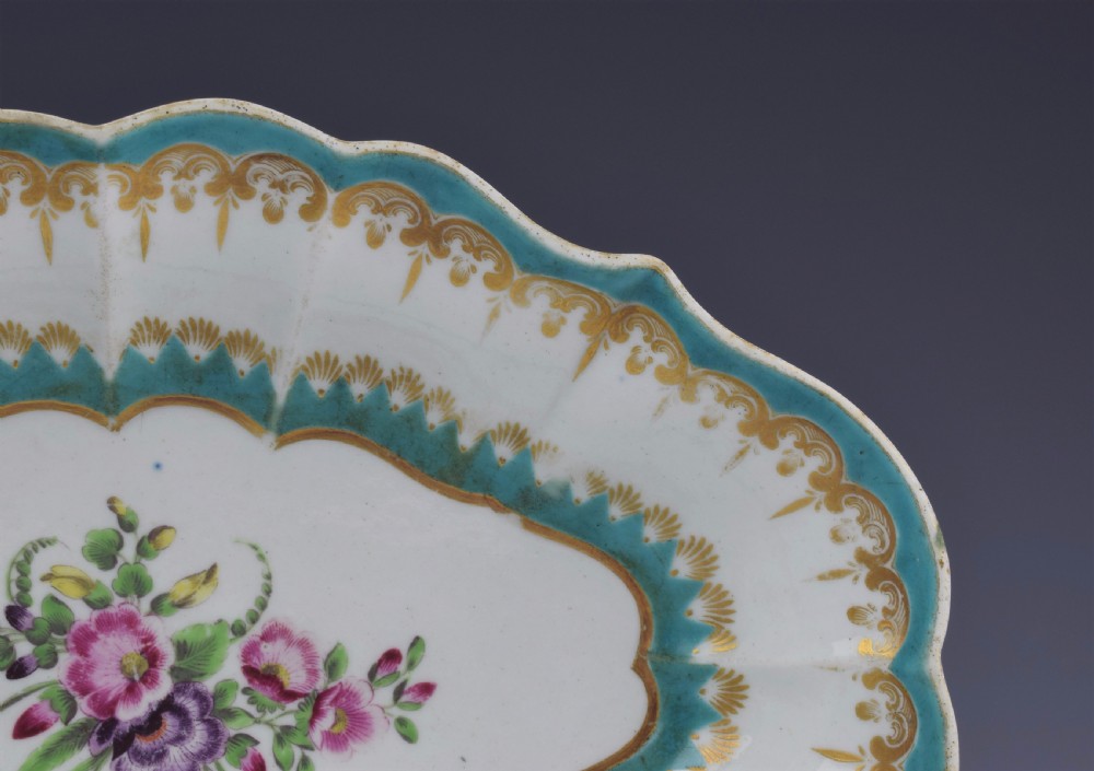 First Period Worcester Turquoise Ground Lozenge Shape Dish c.1770 View III