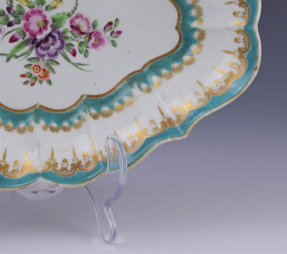 First Period Worcester Turquoise Ground Lozenge Shape Dish c.1770 View IV