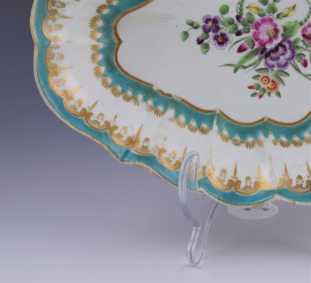 First Period Worcester Turquoise Ground Lozenge Shape Dish c.1770 View V