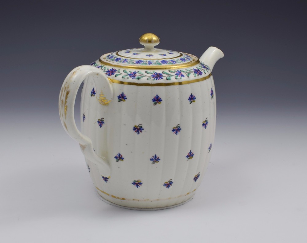 Caughley Barrel Fluted Teapot & Stand French Sprig Pattern c.1785 View IX