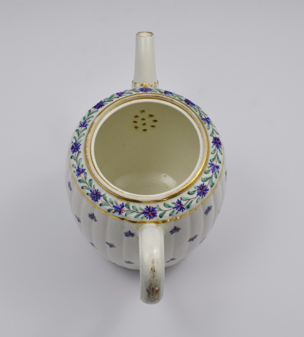 Caughley Barrel Fluted Teapot & Stand French Sprig Pattern c.1785 View XVI