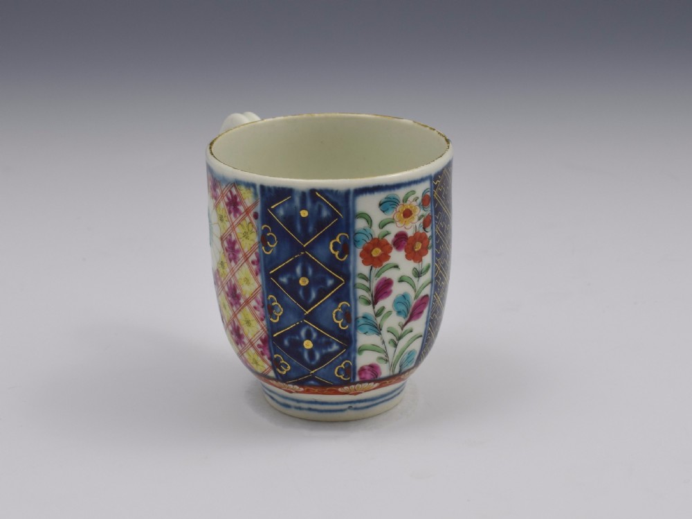 Pretty First Period Worcester Coffee Cup Old Mosaic Pattern c.1770 View IV